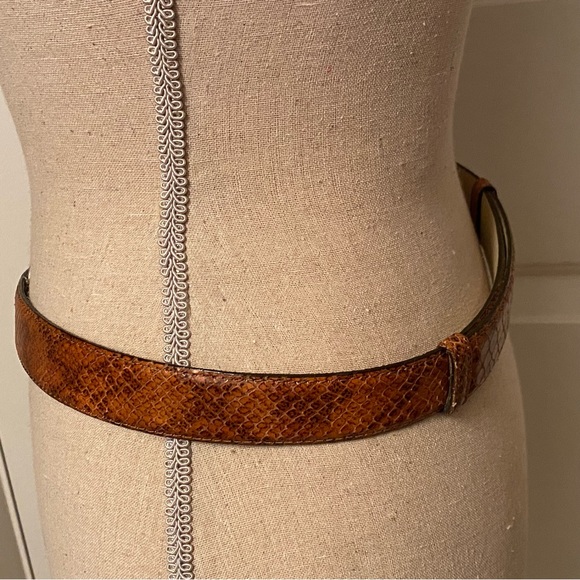 AVIGNON BELT BROWN LEATHER TEXTURED CROC LOOK SILVER O RING BUCKLE SIZE L USA - Picture 6 of 12